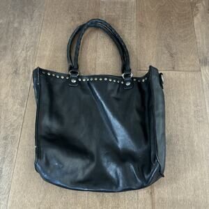Patricia Nash Black Leather Tote – 12"x12", Silver/Gold Grommets, Shoulder Bag